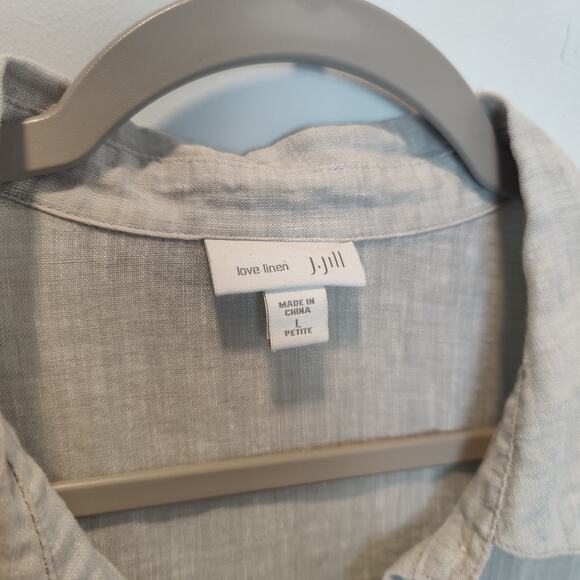J. Jill Love Linen Sz L Petite Grey 100% Linen Long Sleeve Button Front Shirt - Picture 3 of 5